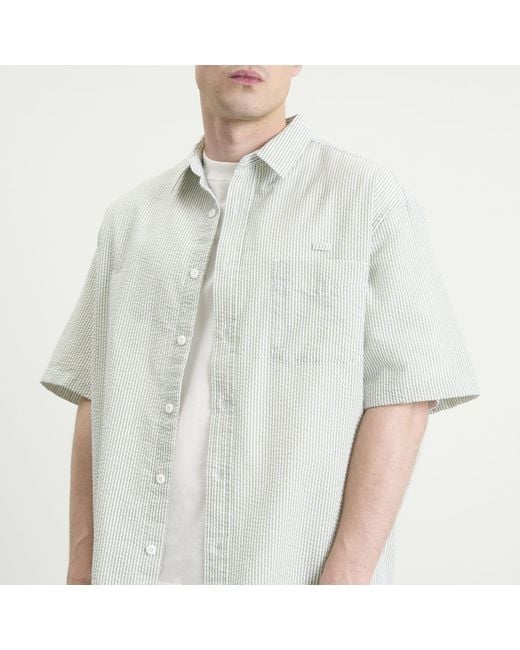 FRIZMWORKS Green Og Stripe Seersucker Short Sleeve Shirt for men