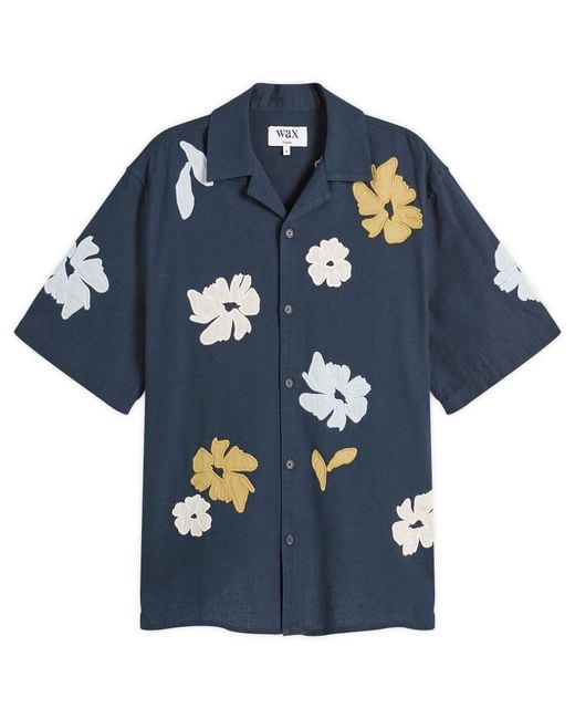 Wax London Blue Didcot Flower Applique Vacation Shirt for men