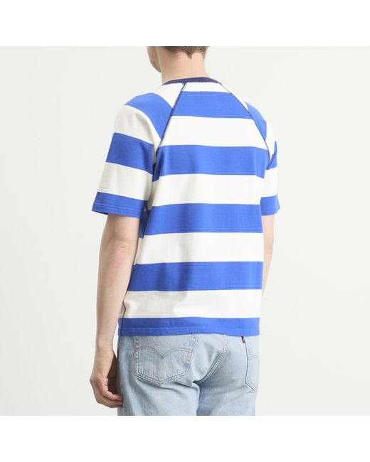 Drake's Blue Block Stripe Raglan T-Shirt for men