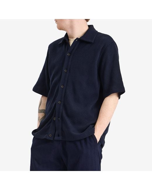 Universal Works Blue Checkerboard Button Through Polo for men