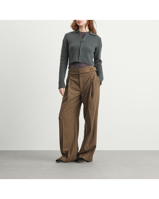 Auralee Green Crop Knit Shirt Cardigan