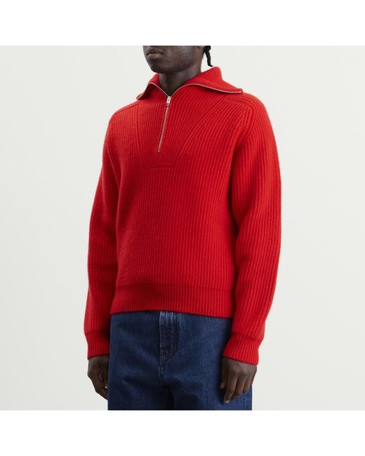Jil Sander Red Wool Fisherman High Neck Jumper for men