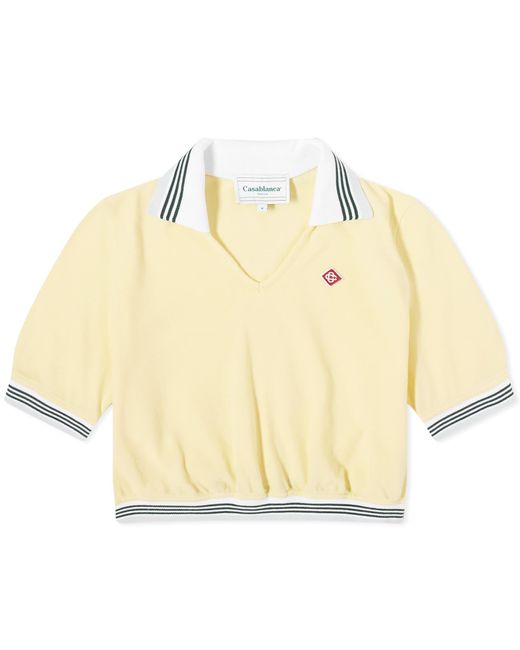 Casablancabrand Yellow Cropped Pique Polo Shirt Top