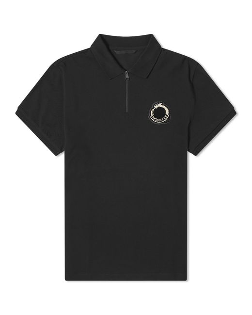 Moncler Black Embroidered Dragon Piquet Polo Shirt for men