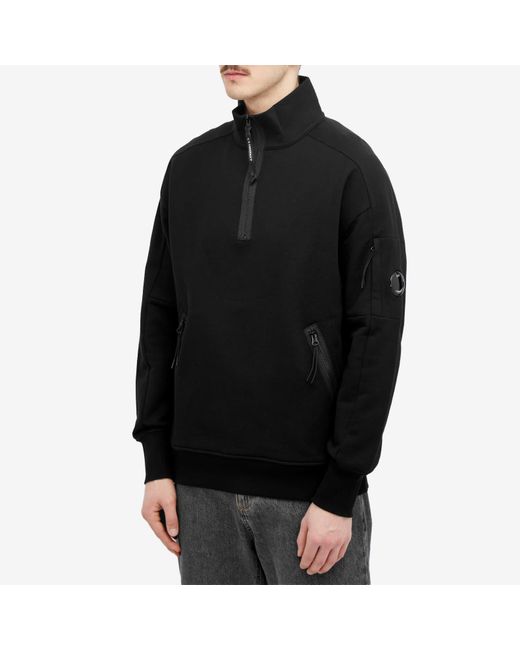 C P Company Black Diagonal Raised Fleece Zipped Sweatshirt for men