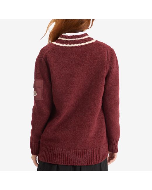 Moncler Red V-Neck Varsity Sweater