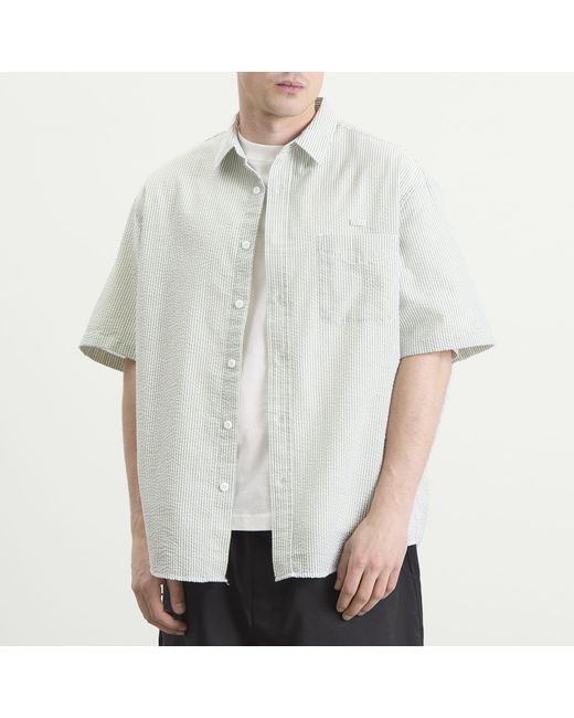 FRIZMWORKS Green Og Stripe Seersucker Short Sleeve Shirt for men