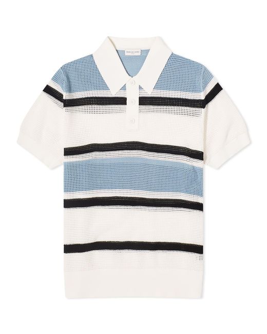 Dries Van Noten Blue Mindo Stripe Knit Polo Shirt for men