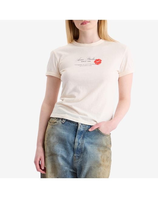 Acne Natural Etza Kiss Business Card Logo Shrunken T-Shirt