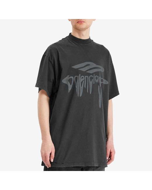 Balenciaga Wavy Logo Oversized T-Shirt in Black for Men | Lyst