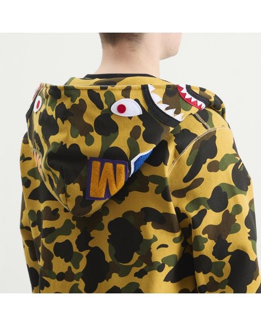 A Bathing Ape Yellow 1St Camo Full Zip Shark Hoodie for men
