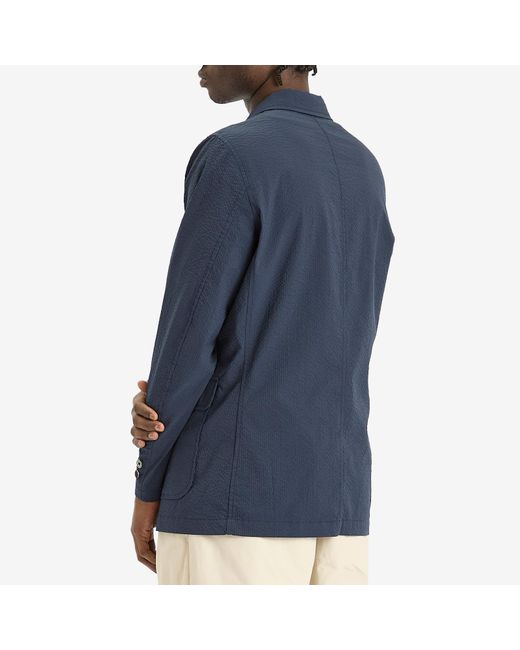 Beams Plus Blue 3 Button Coolmax Seersucker Blazer for men