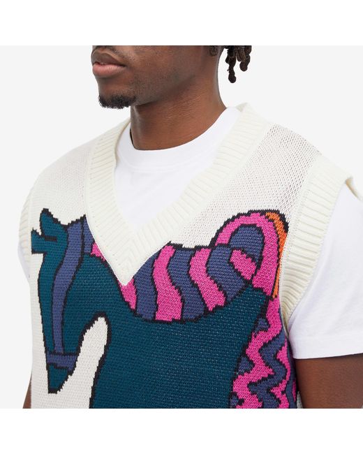 by Parra Blue Knitted Horse Vest for men