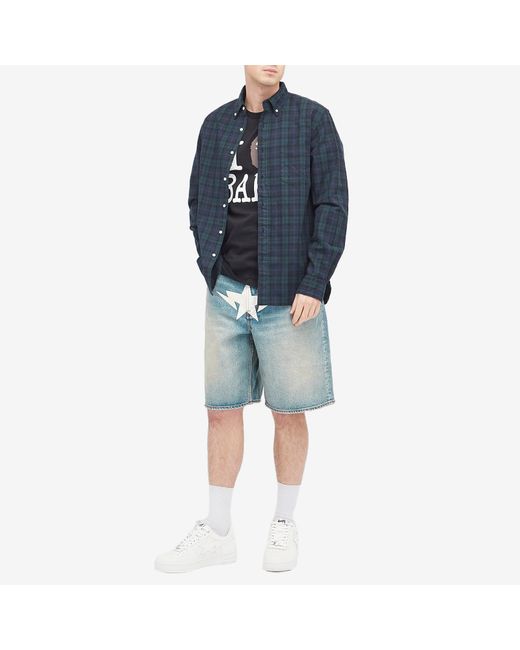A Bathing Ape Blue Twin Star Denim Shorts for men