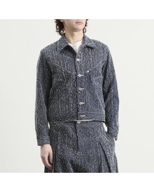 SAGE NATION Gray Needle Punch Denim Jiji Jacket for men
