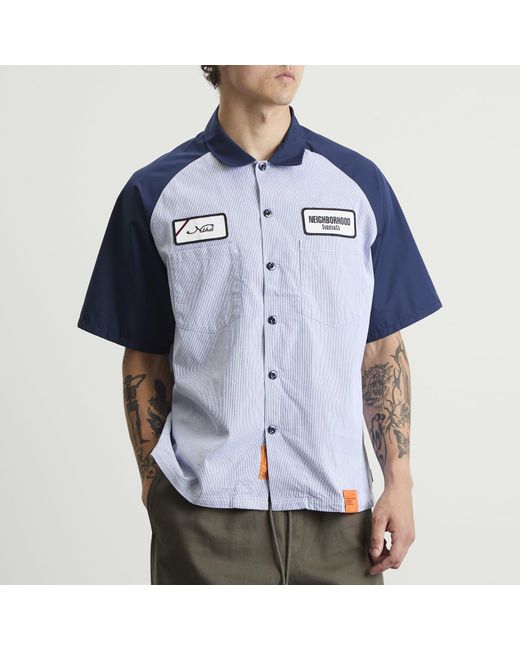 Neighborhood Blue Classic Stripe Short Sleeve Work Shirt for men