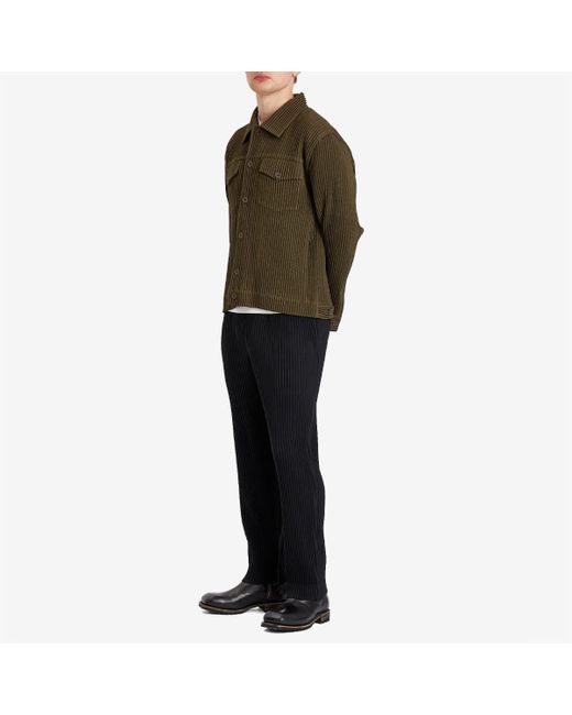 Homme Plissé Issey Miyake Green Wool Light Pleated Trucker Jacket for men