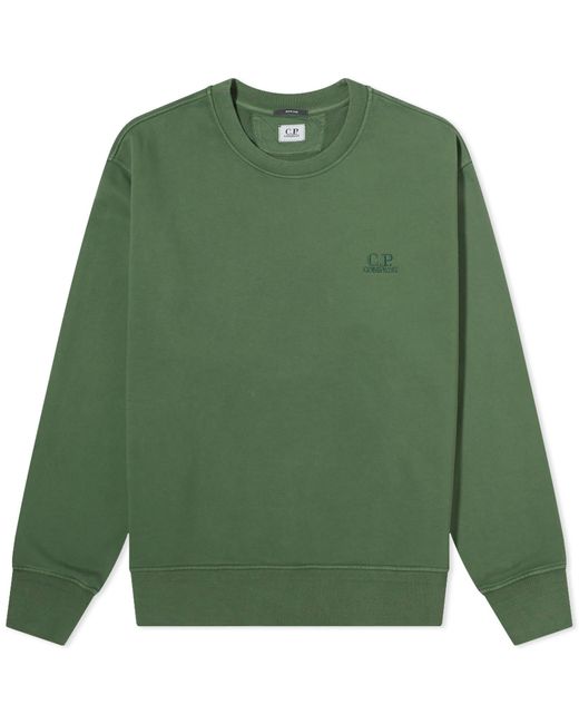C P Company Green Cotton Diagonal Fleece Logo Sweatshirt for men