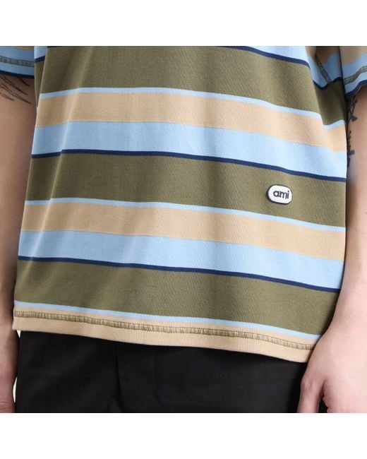 AMI Blue Short Sleeve Oversized Striped T-Shirt for men