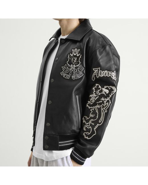 Avirex Goth Varsity Leather Jacket in Black for Men | Lyst UK