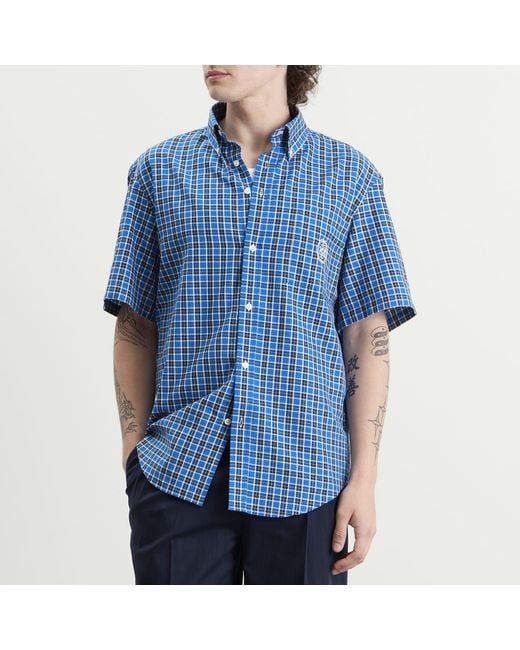 Drole de Monsieur Blue Short Sleeve Check Shirt for men