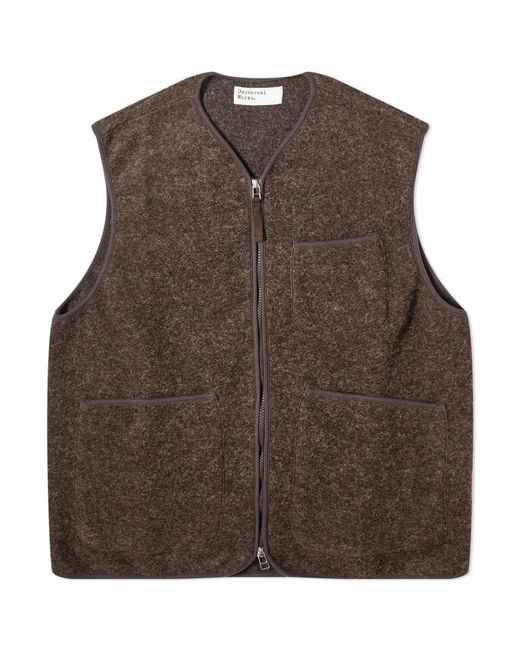 Universal Works Brown Wool Fleece Zip Gilet for men