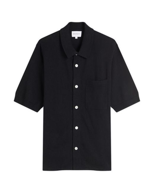 Norse Projects Blue Rollo Cotton Linen Short Sleeve Shirt for men