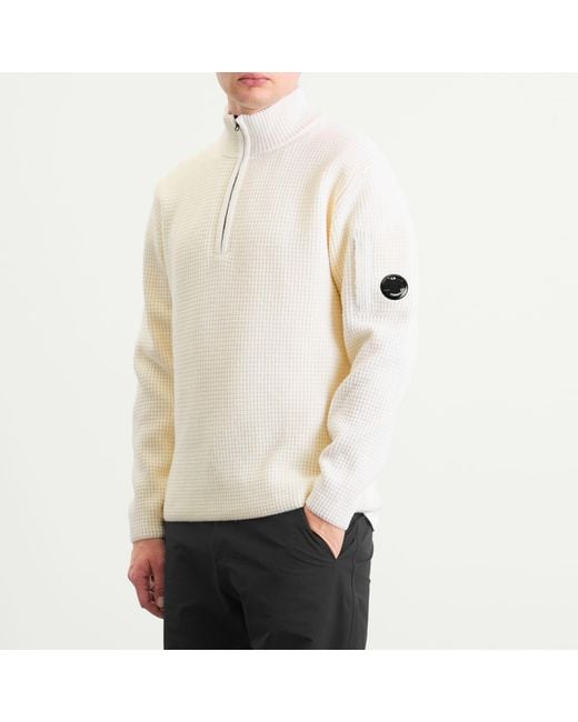 C P Company White Half Zip Lambswool Jumper for men