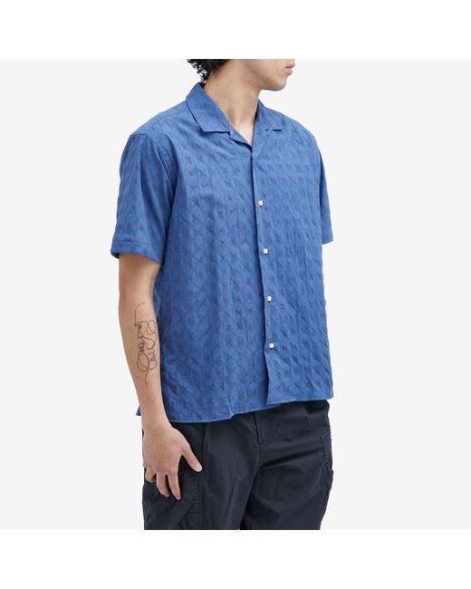 Gitman Brothers Vintage Blue Japanese Ripple Jacquard Camp Shirt for men