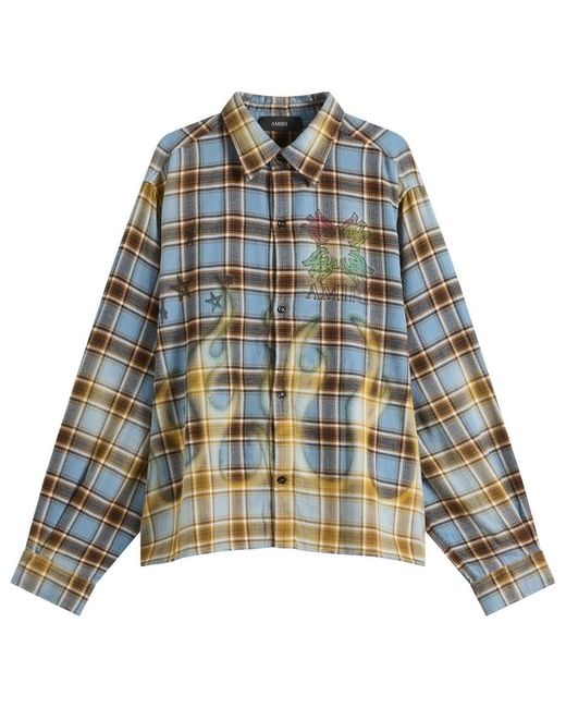 Amiri Blue Ma Quad Flames Flannel Shirt for men