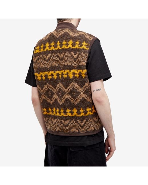 Universal Works Brown Moroccan Rug Fleece Button Front Gilet for men