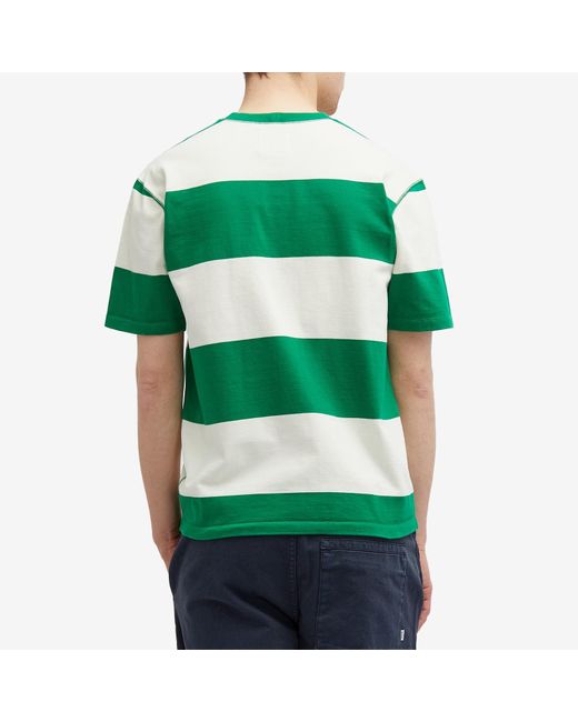 Drake's Green Wide Stripe Heavy Hiking T-Shirt for men