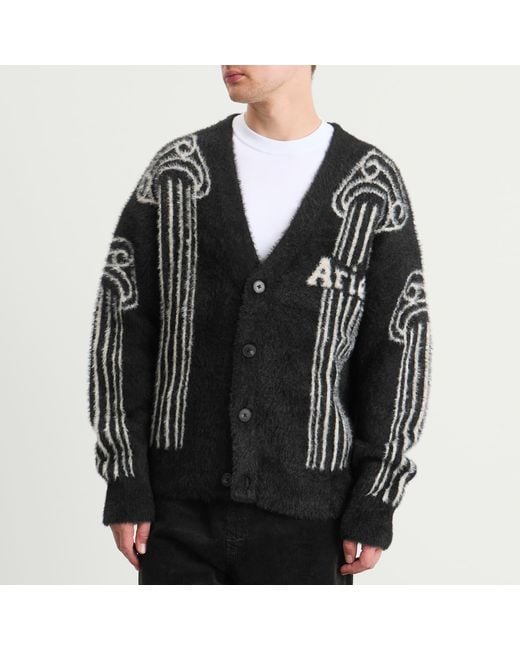 Aries Black Oversized Chenille Column Knit Cardigan for men
