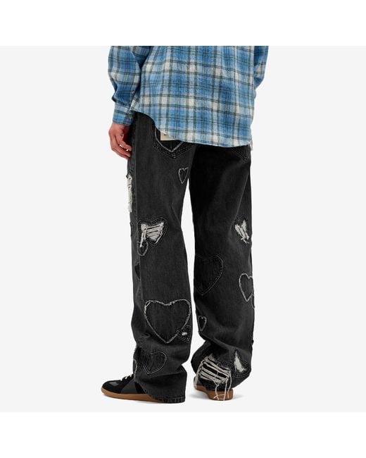 NAHMIAS Gray Heart Patchwork Jeans for men