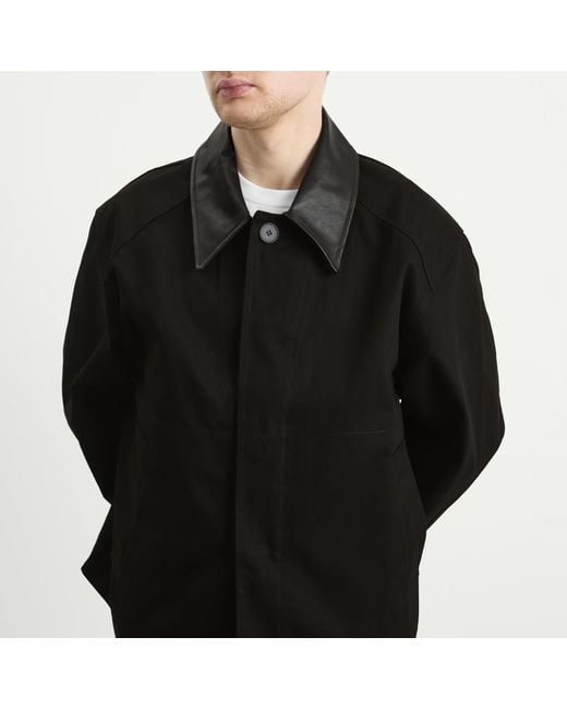 Studio Nicholson Black Dover Leather Collar Canvas Barn Jacket for men