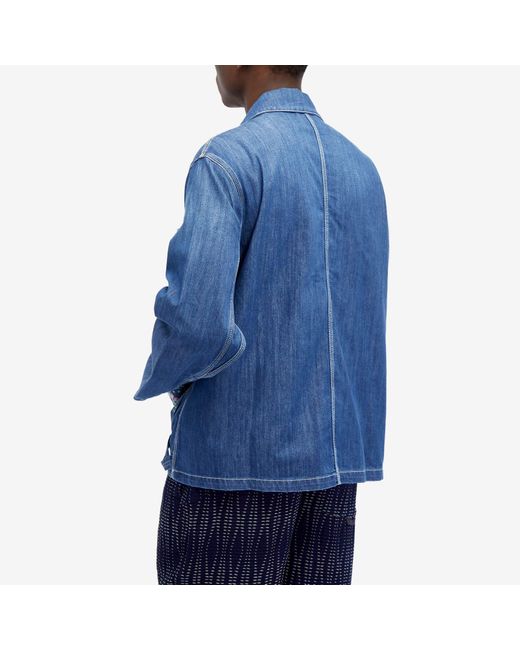 YMC Blue Embroidered Labour Chore Denim Jacket for men