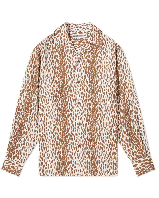 Wacko Maria Brown Long Sleeve Leopard Vacation Shirt for men