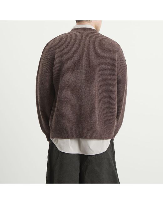 FRIZMWORKS Brown Heavy Wool Round Cardigan for men
