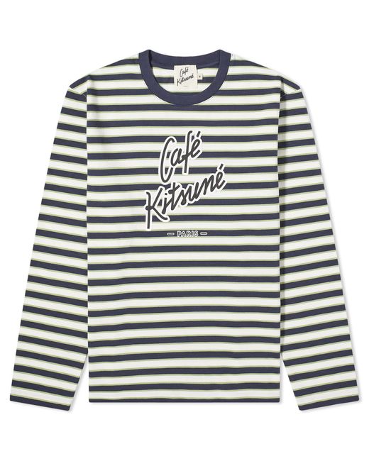 Maison Kitsuné Gray Cafe Kitsune Long Sleeve Striped Regular T-Shirt for men