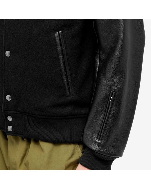Sophnet Black Leather Sleeve Varsity Jacket for men