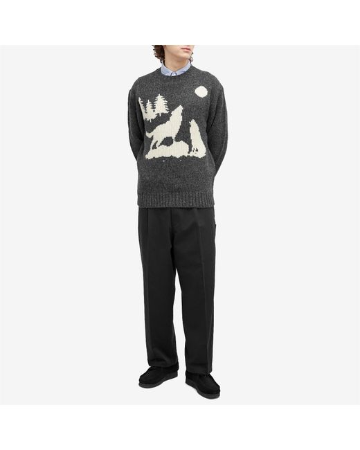 Beams Plus Gray Intarsia Wolf Jumper for men