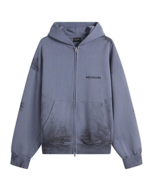 Balenciaga Blue Logo Zip-Up Hoodie for men