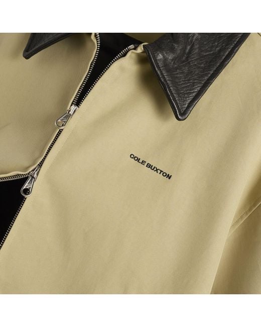 Cole Buxton Green Leather Collar Cottom Overshirt for men