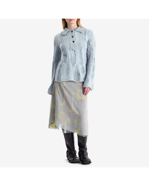 Acne Blue Kummer Natural Cord Mouline Polo Neck Jumper