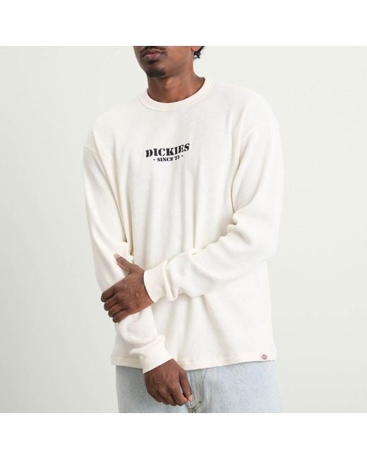 Dickies White Long Sleeve Waffle T-Shirt for men