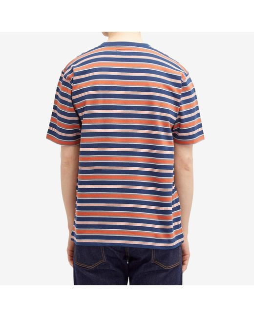 Beams Plus Blue Multi Stripe Pocket T-Shirt for men