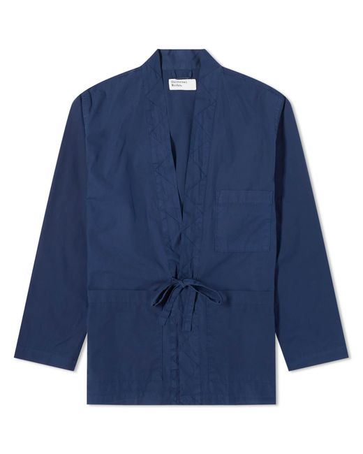 Universal Works Blue Organic Poplin Tie Front Jacket for men
