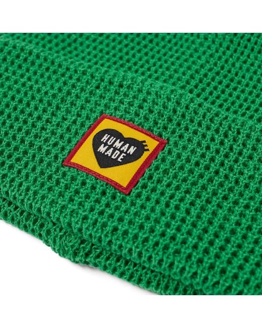Human Made Green Waffle Beanie Hat for men