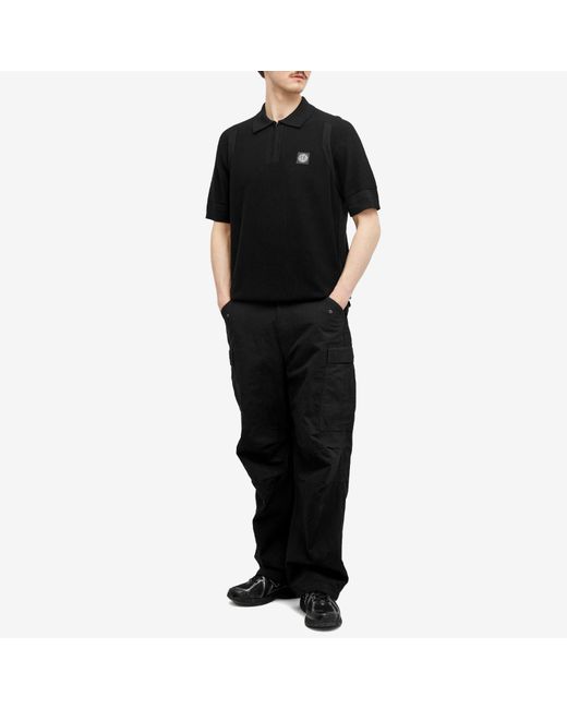 Stone Island Black Soft Cotton Patch Knitted Polo Shirt for men