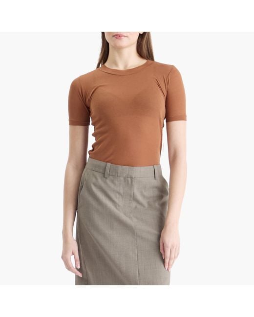 Auralee Brown Sheer Rib T-Shirt